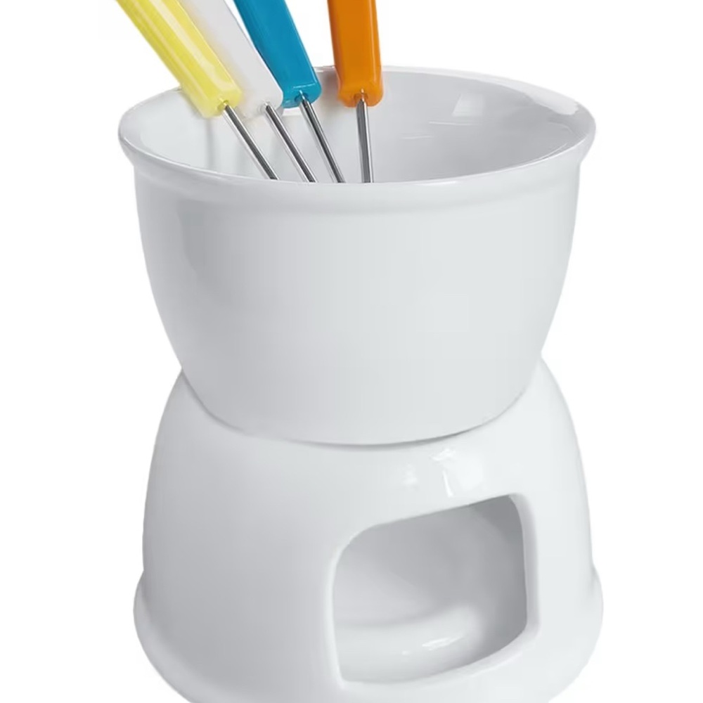 White Fondue Set with Colorful Forks
